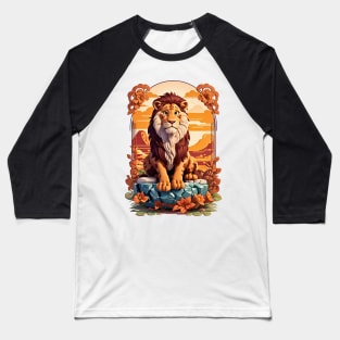 Lion sitting on a rock at sunset Disney 3D art floral design Baseball T-Shirt